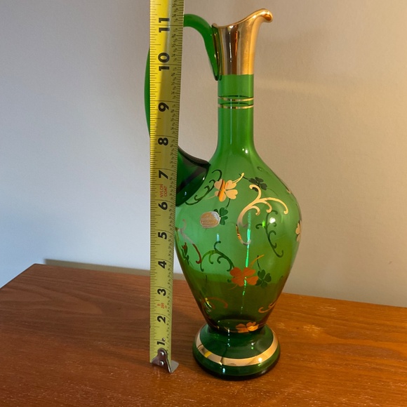 Vintage Bohemia Glass Green and Gold Four-leaf Clover Decanter - Czechoslovakia - Picture 14 of 16